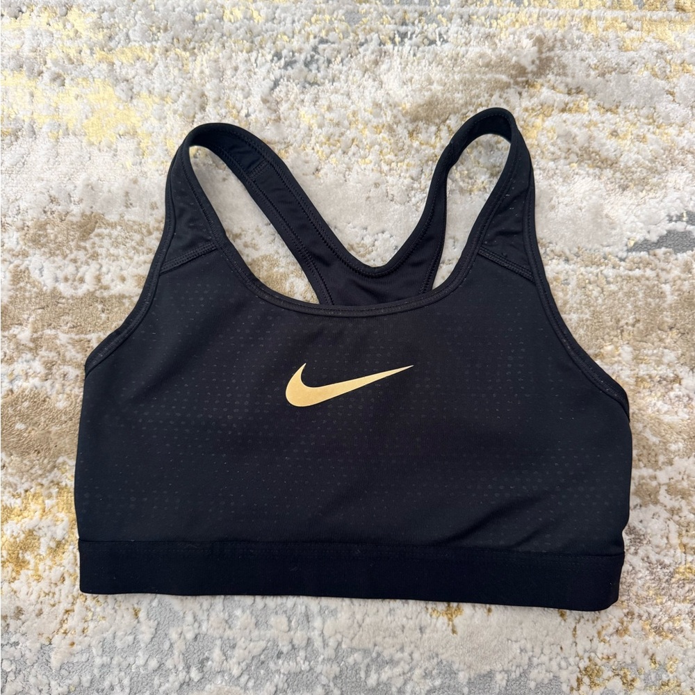 Nike Women's Black and Gold Sports Bra